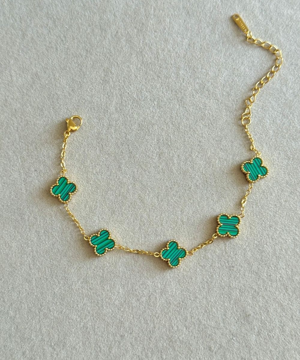 Çelik Yeşil Küçük Yonca Gold Bileklik