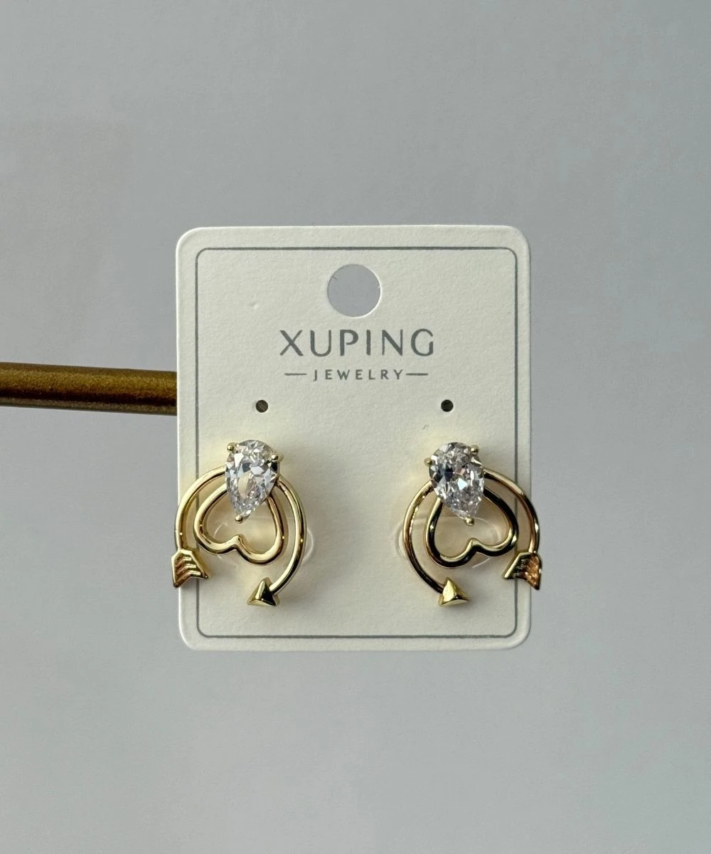 Xuping 2'Li Taşlı Kalpli Ok Küpe