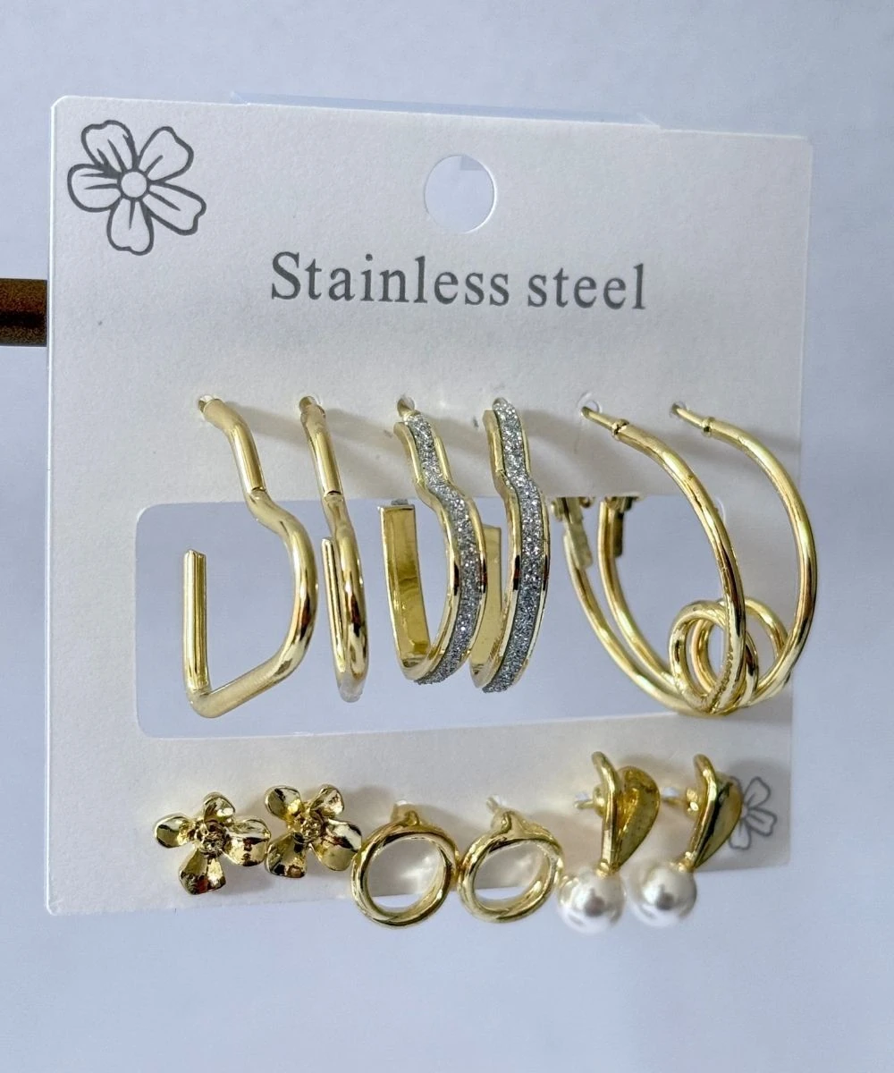 Çelik Çiçek Kalp 12'Li Küpe