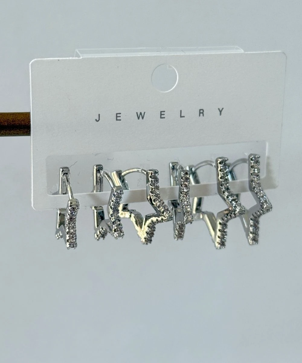 Bijuteri 6'Lı Parıltılı Yıldız Küpe