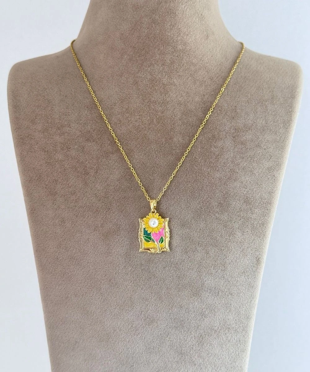 Çelik  Sanatsal Sarı Papatya Kolye