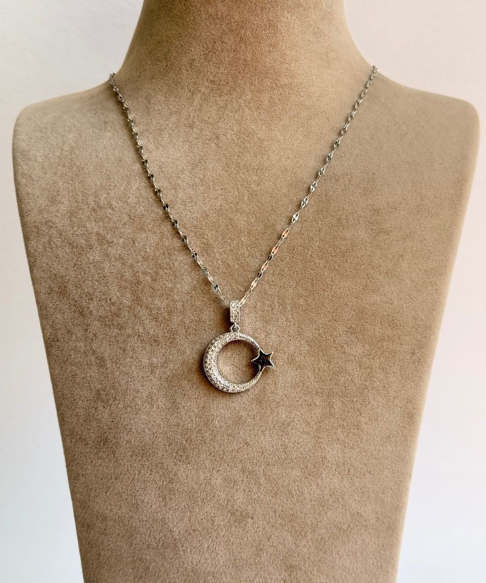 Çelik Ay Yıldız Silver Kolye