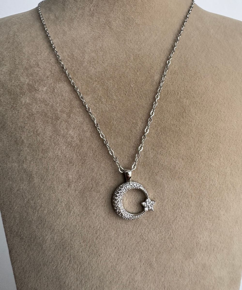 Çelik Ay Yıldızlı Kolye