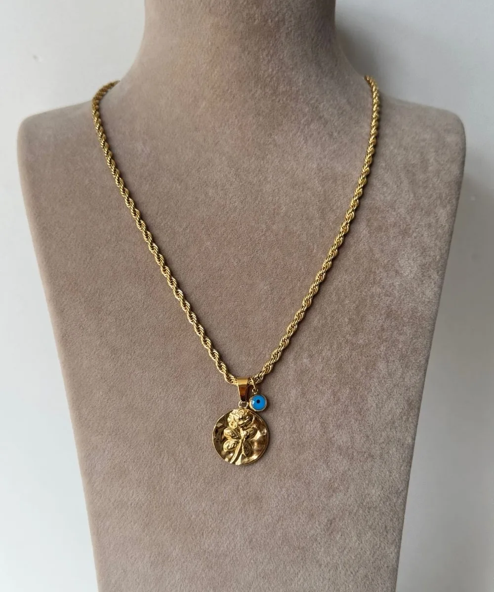 Çelik Burgu Vintage Gül Kolye