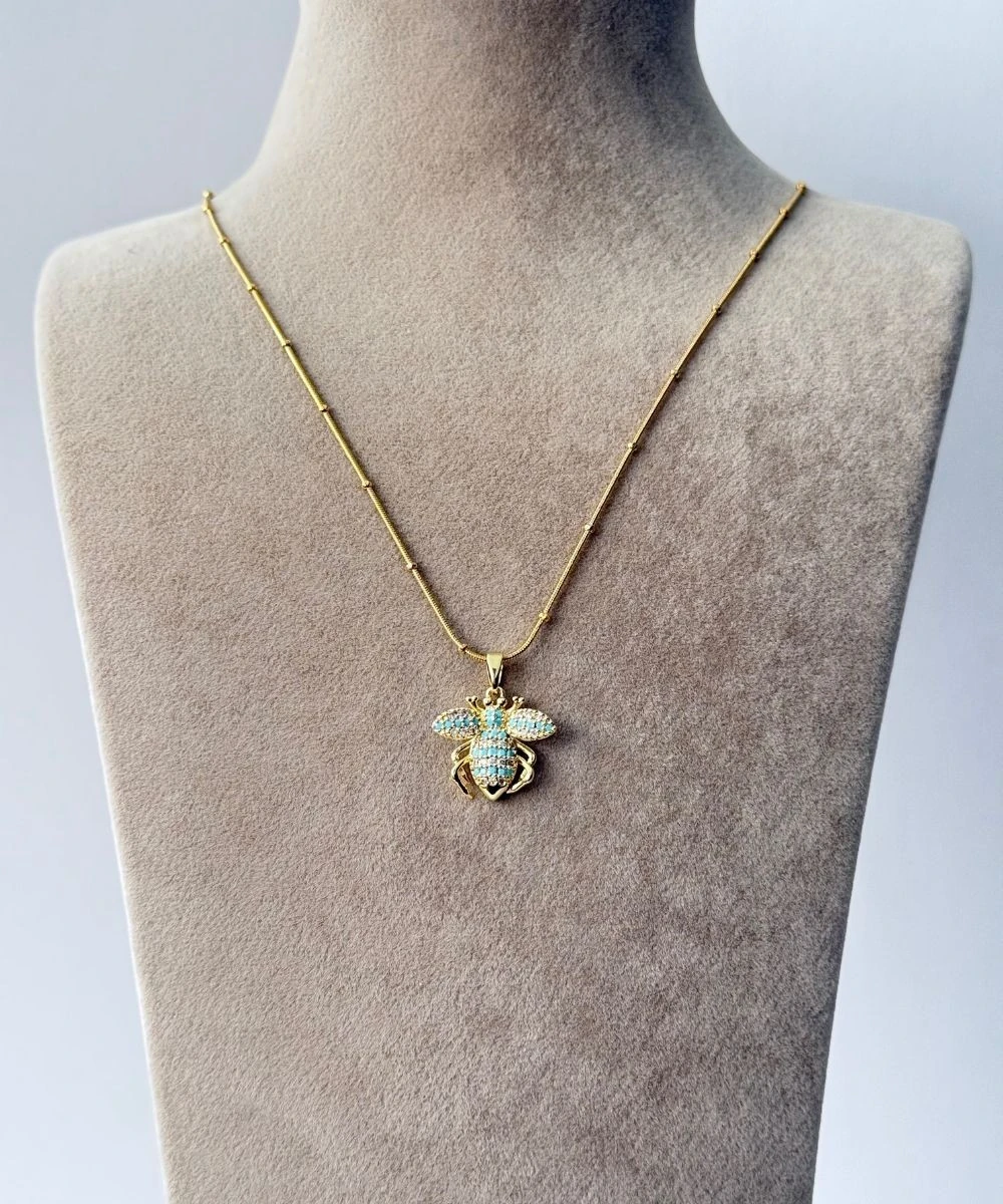 Çelik  Mavi Kanatlı Örümcek Kolye