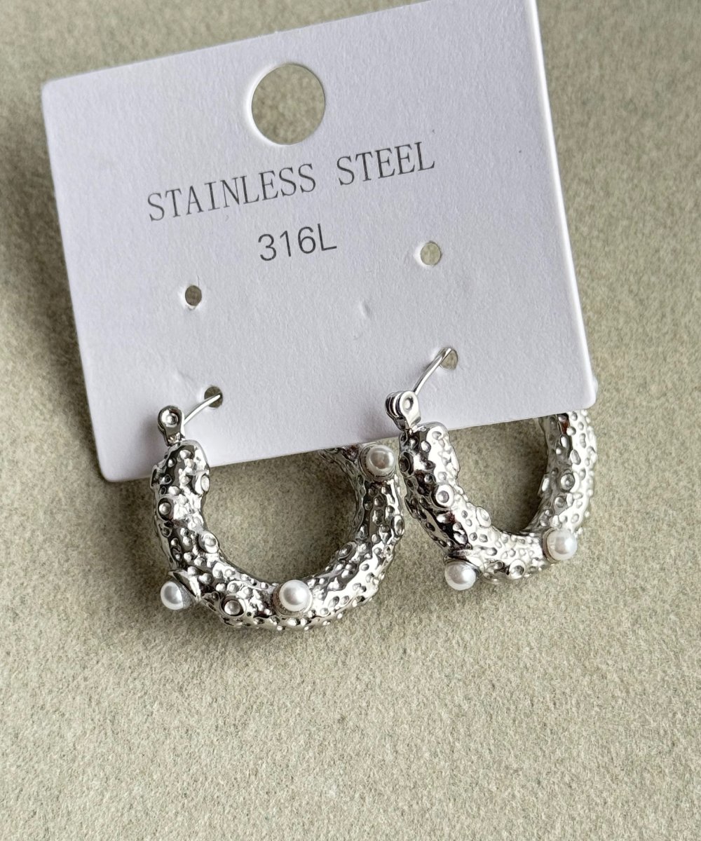 Çelik Vintage İnci Taşlı Küpe