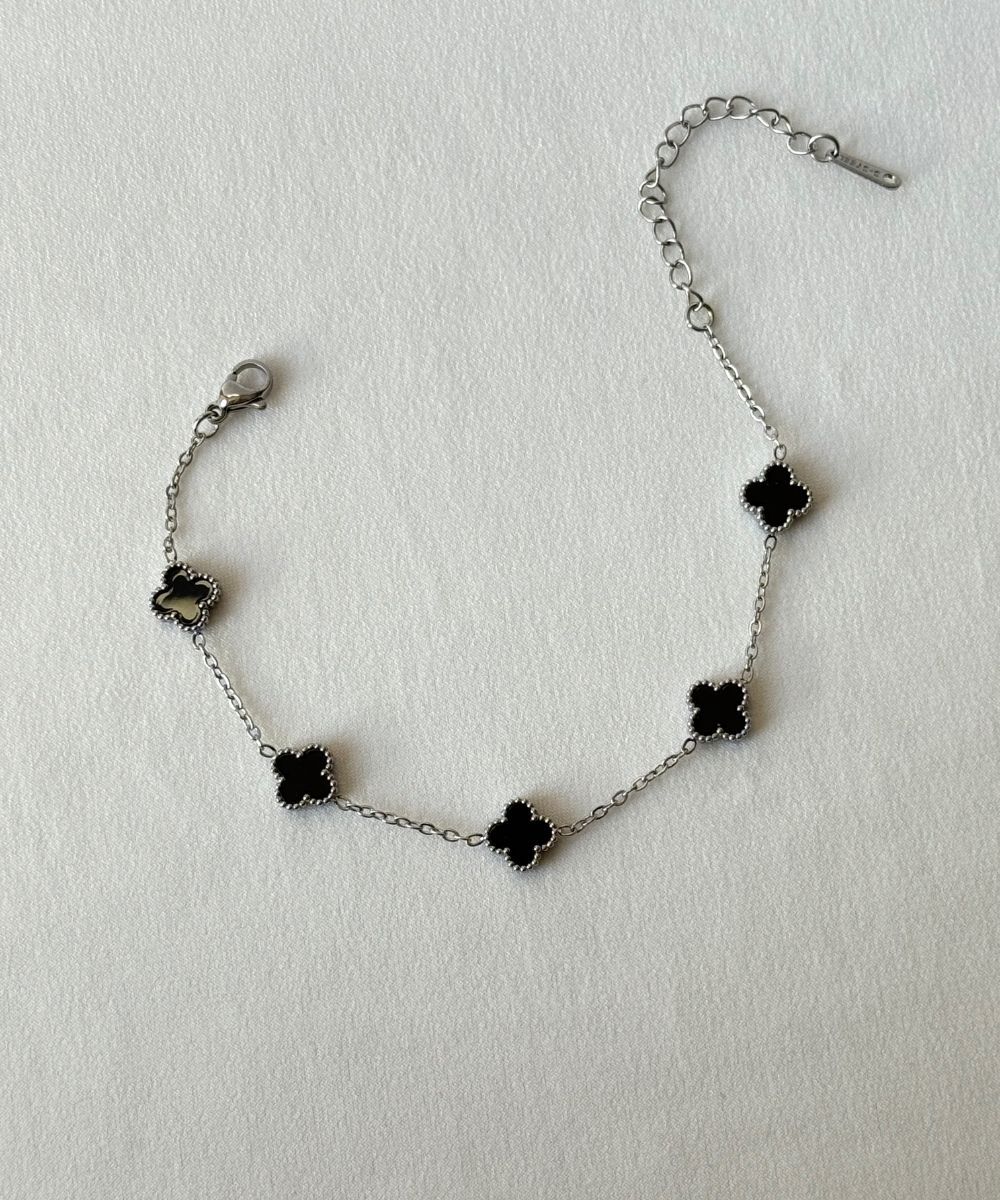 Çelik Siyah Minimal Yonca Bileklik