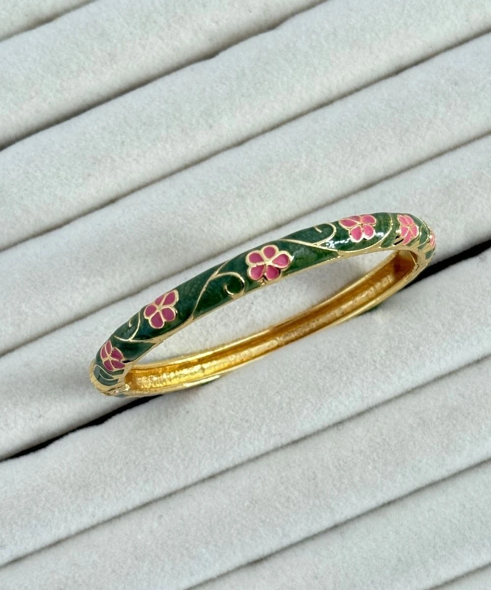 Mineli Yeşil Pembe Çiçek Kelepçe