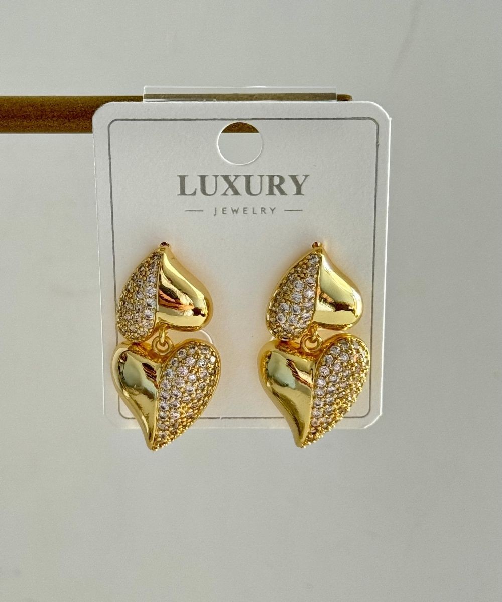 Luxury 2'Li Kalp Gold Küpe