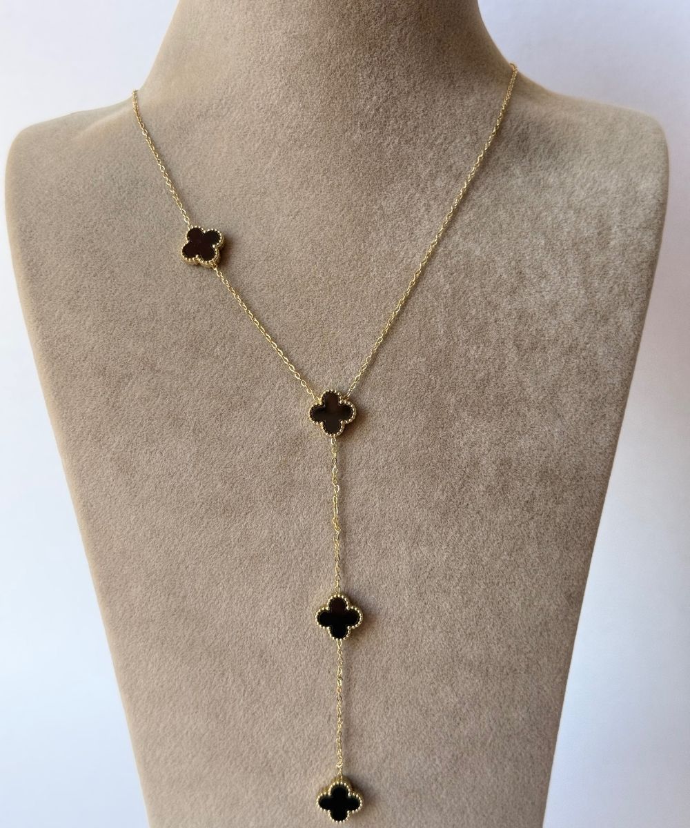 Çelik Siyah Yonca Y Gold Kolye