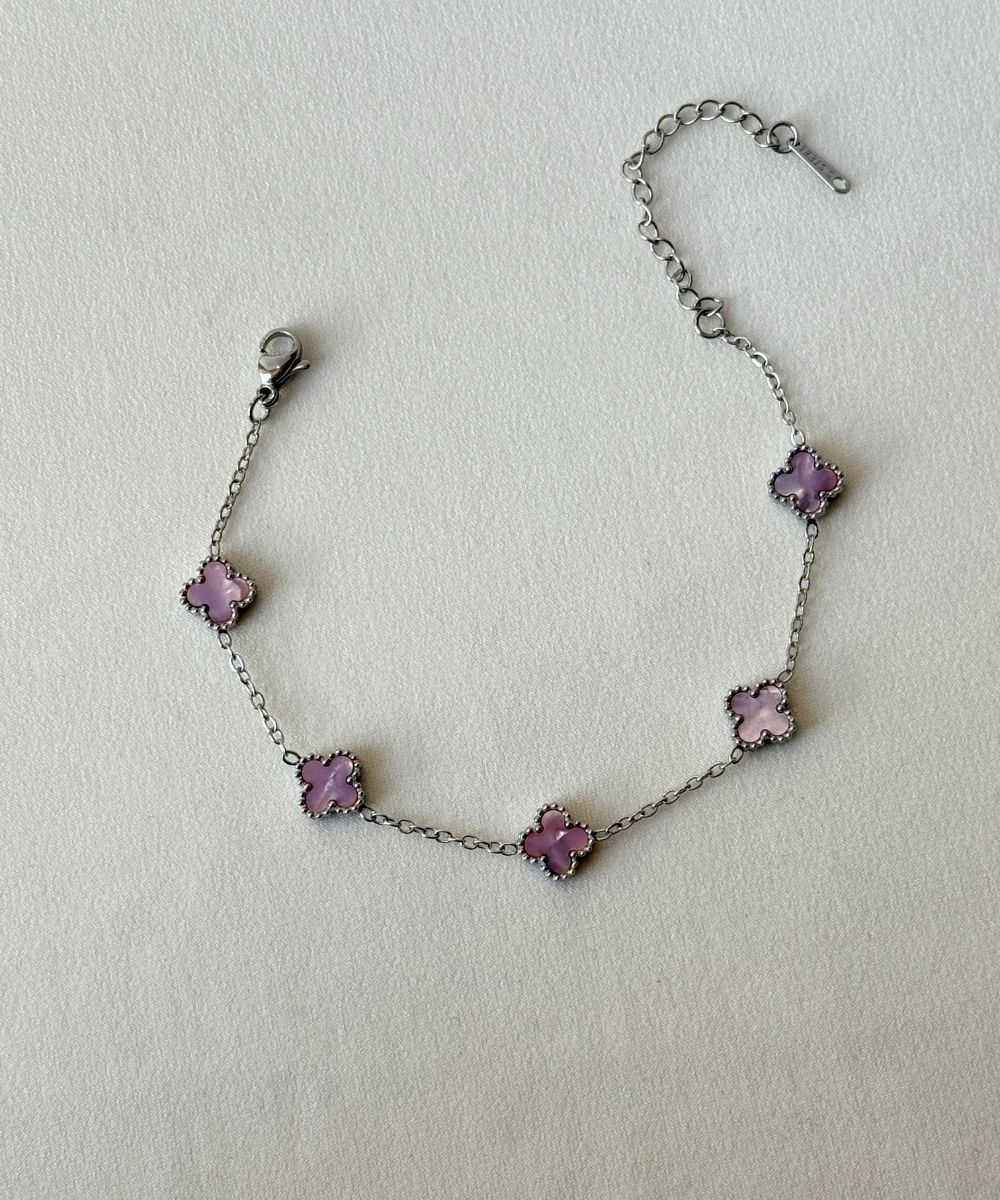 Çelik Pembe Minimal Yonca Bileklik