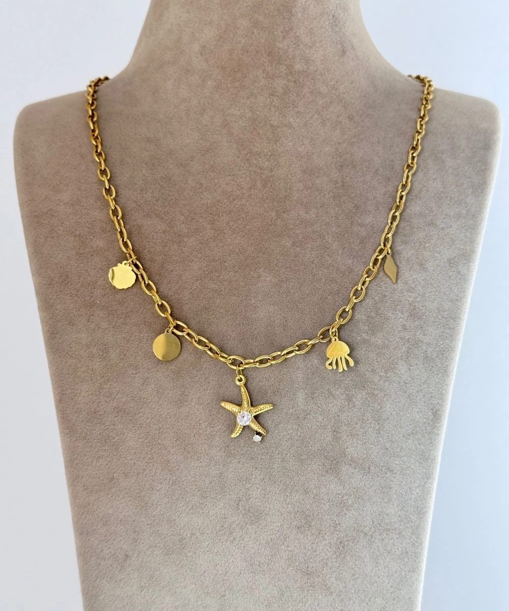 Çelik  Taşlı Deniz Yıldızı  Kolye