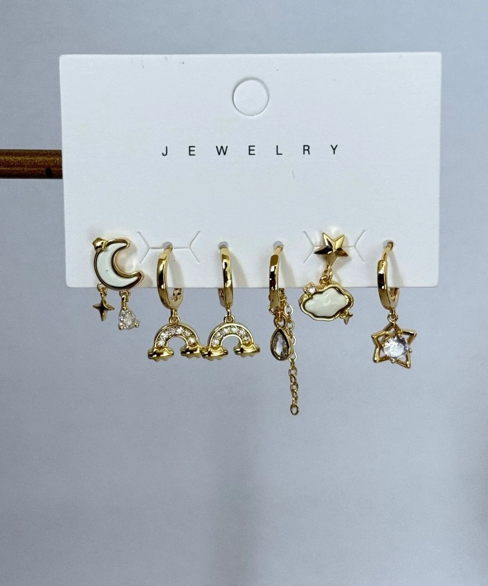 Bijuteri 6'Lı Ay Yıldız Bulut Küpe