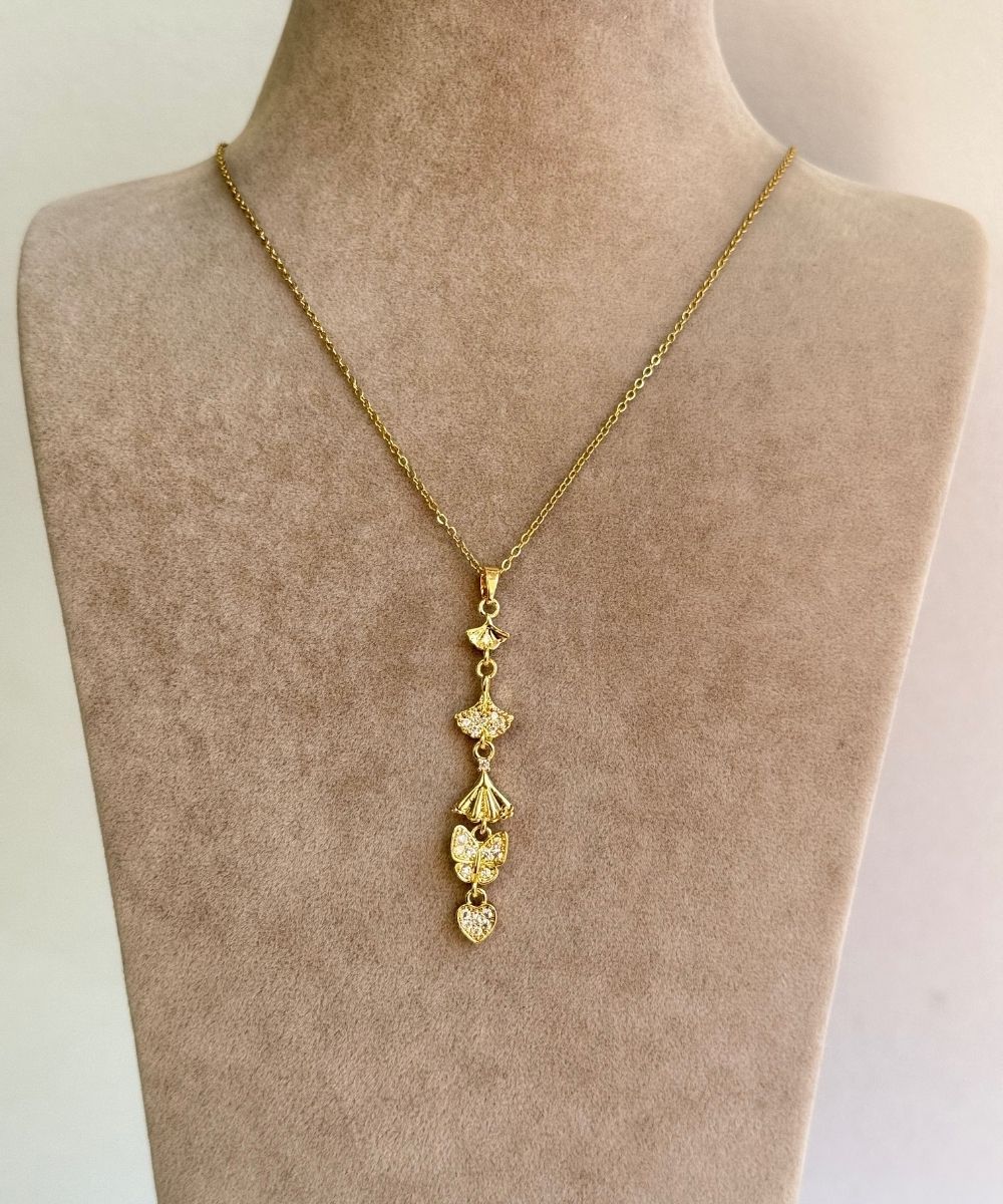 Çelik Kelebek Yelpaze Kalp Y Gold Kolye