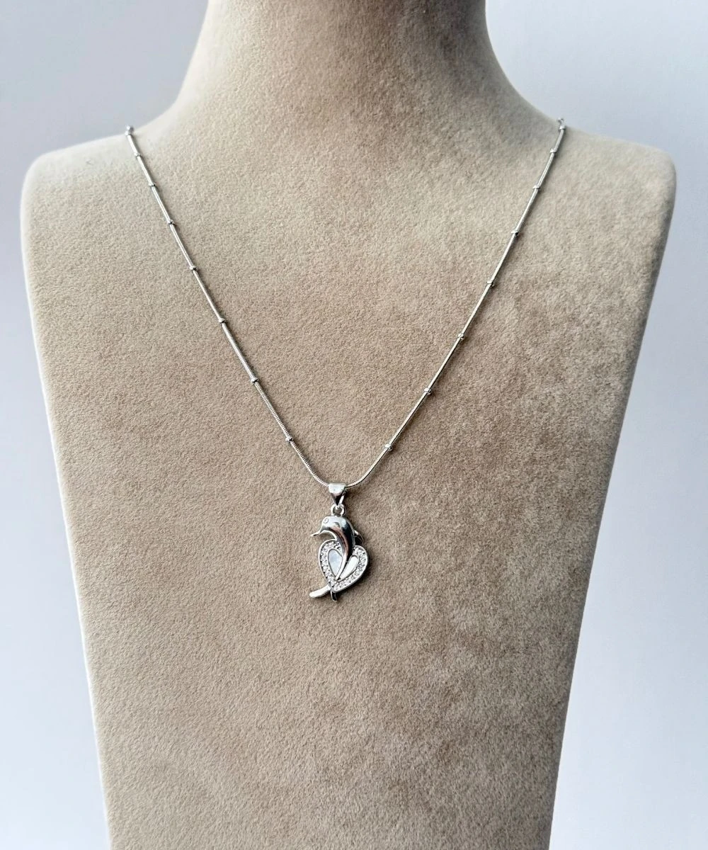 Çelik  Kalpli Yunus Silver Kolye