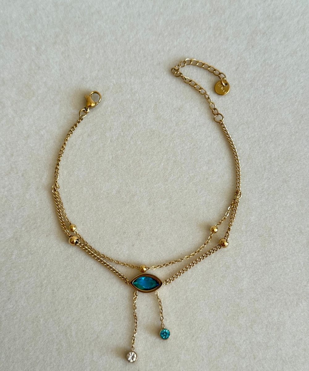 Çelik Mavi Taşlı Göz 2'Li İnce Bileklik