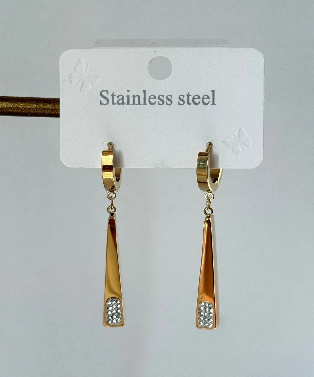 Çelik 2'Li Taşlı Sütun Gold Küpe