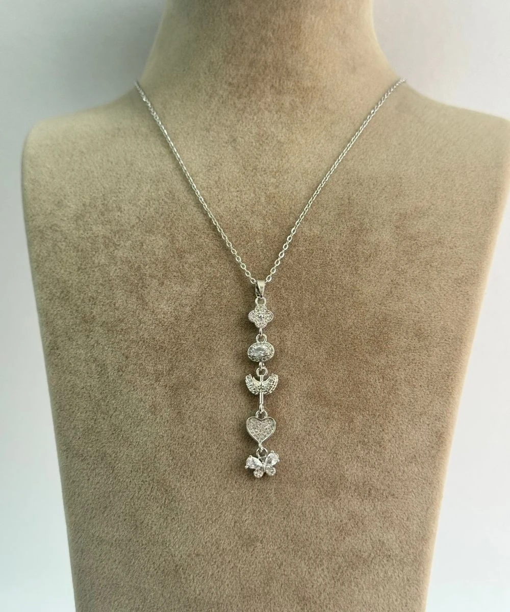 Çelik Kalp Kelebek Y Kolye