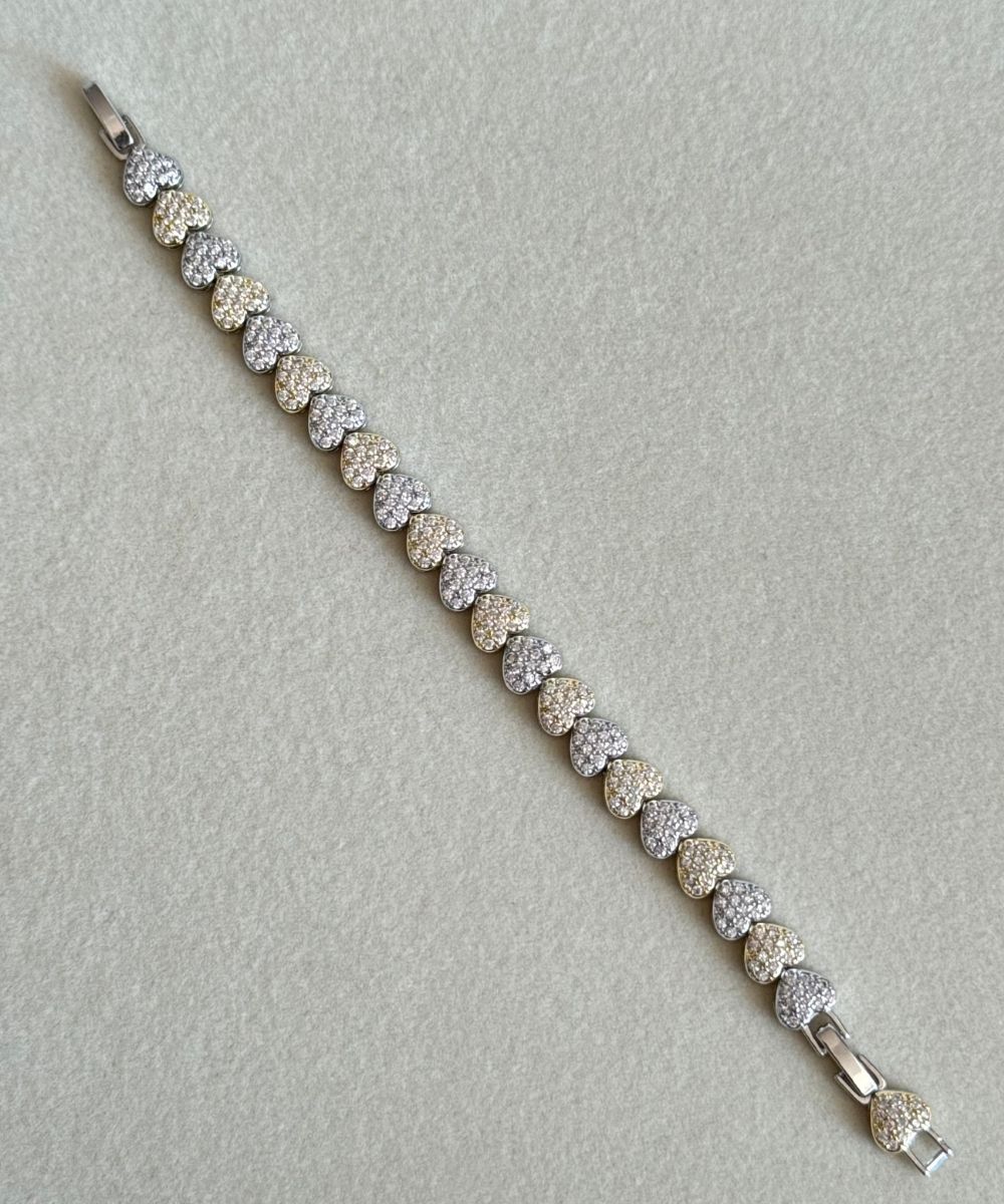 Zirkon Sıralı Kalp Rose Silver Bileklik