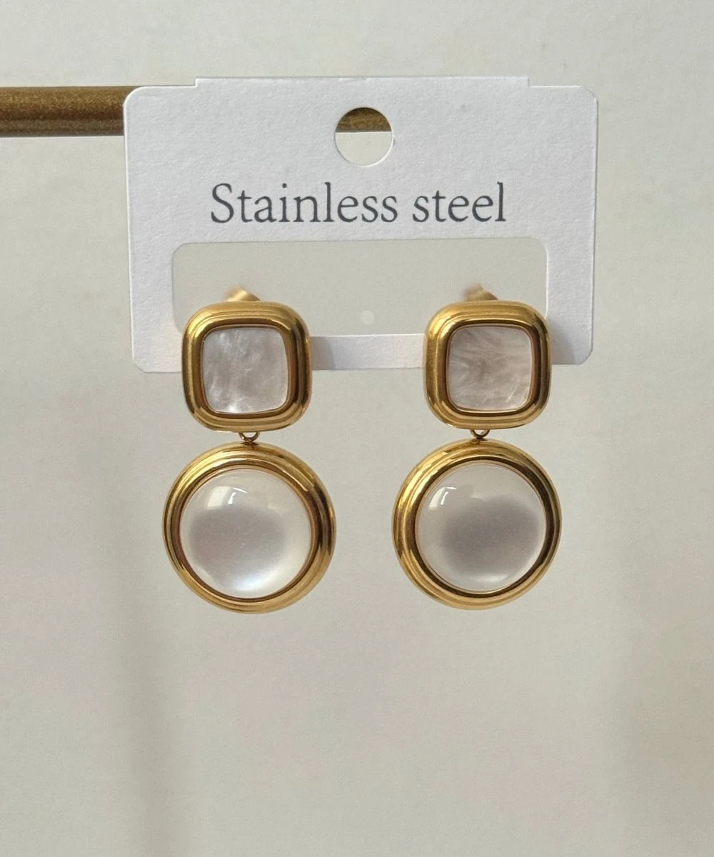 Çelik Sedefli Sallantılı Kare Küpe