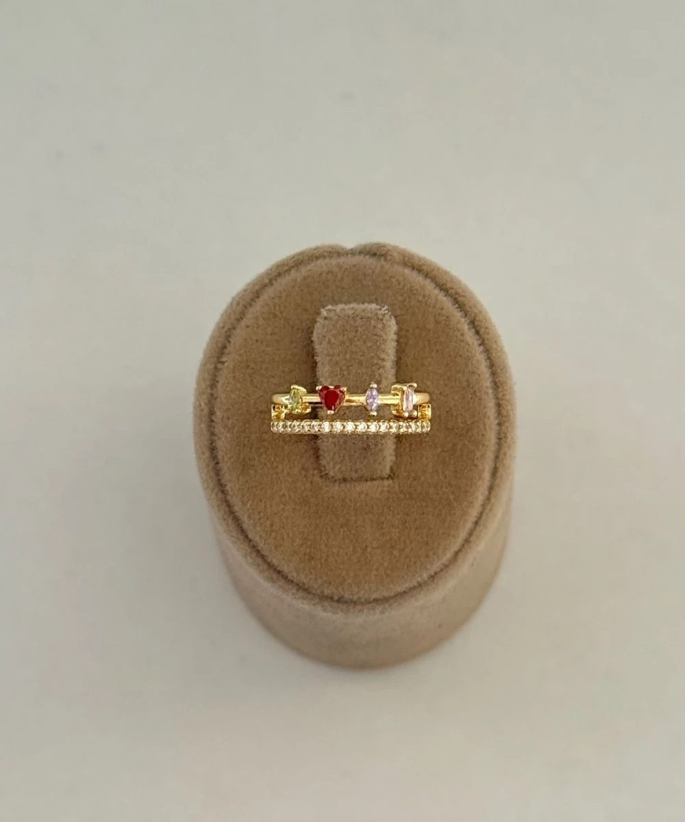 Xuping 2'Li Renkli Taşlı Kalp Ayarlamalı Yüzük