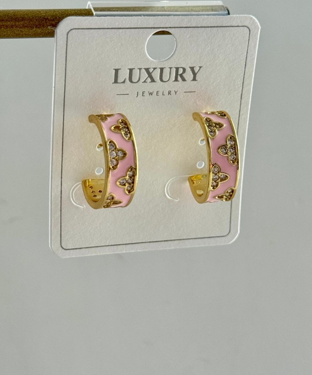 Luxury Yonca Desenli Pembe Küpe