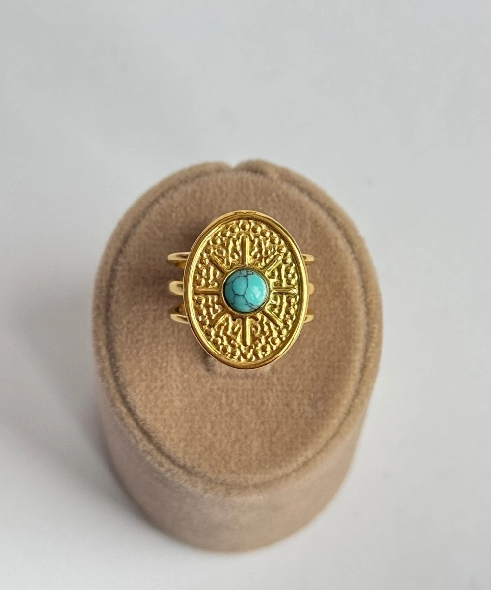 Çelik Vintage Mavi Taşlı Ayarlamalı Yüzük