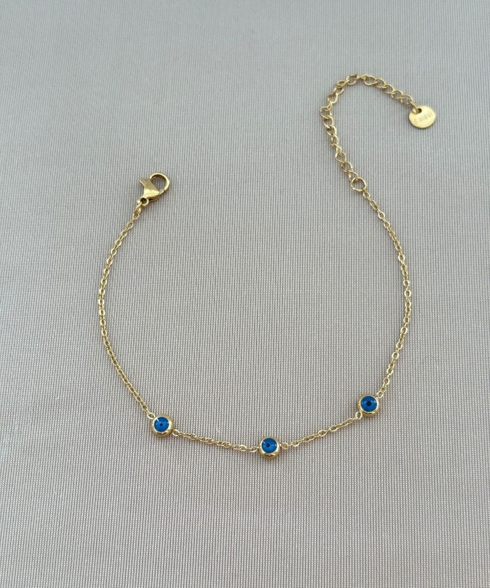 Çelik Minimal Mavi Nazarlık Bileklik