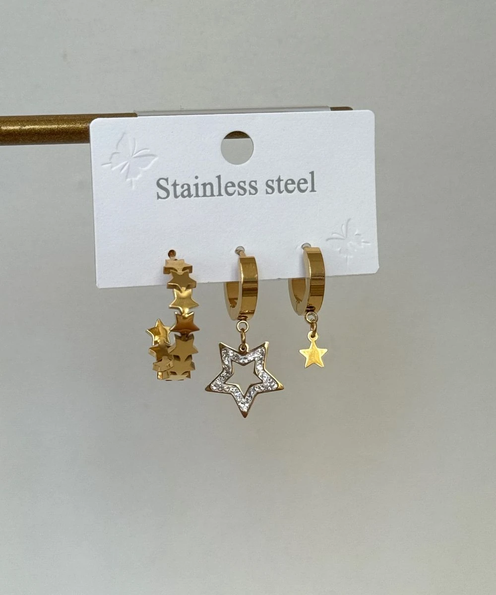 Çelik Üçlü Yıldız Küpe