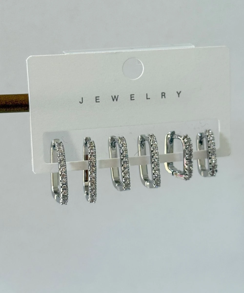 Bijuteri 6'Lı Parıltılı Dörtgen Küpe