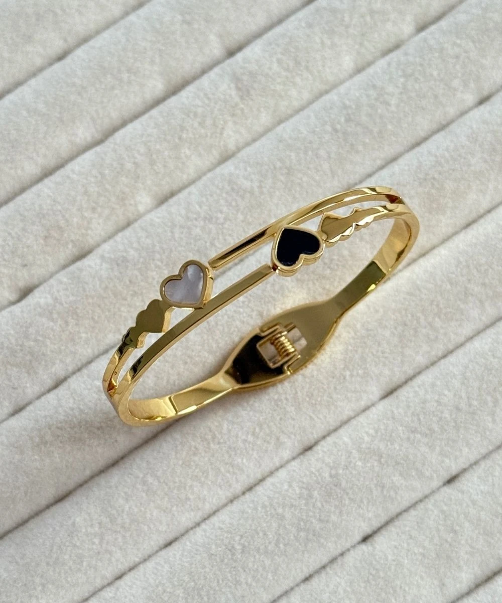 Çelik Beyaz Siyah Kalp Kelepçe