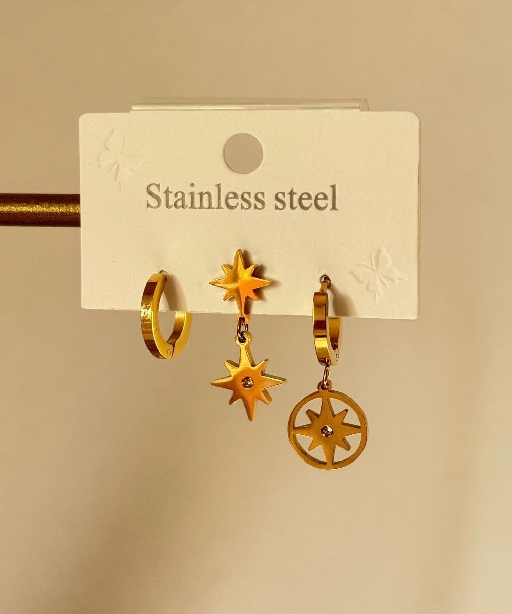 Çelik 3'Lü Kuzey Yıldızı Küpe