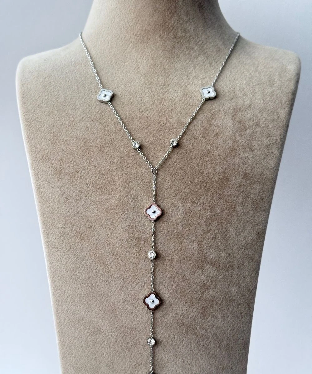 Çelik  Sedef Taşlı Yonca Y Kolye