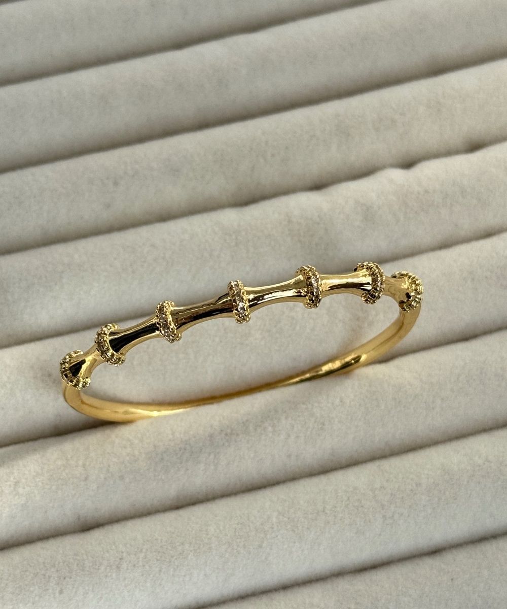 Zirkon Bambu Taşlı Gold Kelepçe