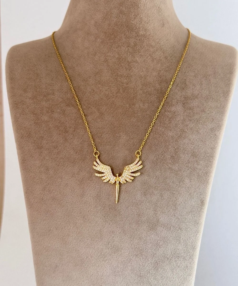 Çelik  Taşlı Kanat Melek Kolye