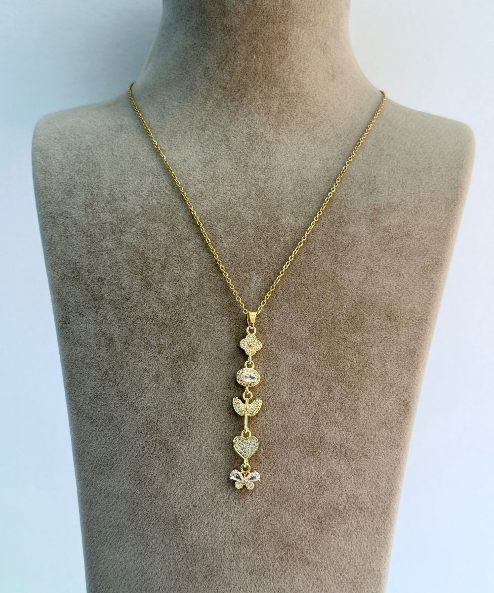 Çelik Kalp Kelebek Y Gold Kolye