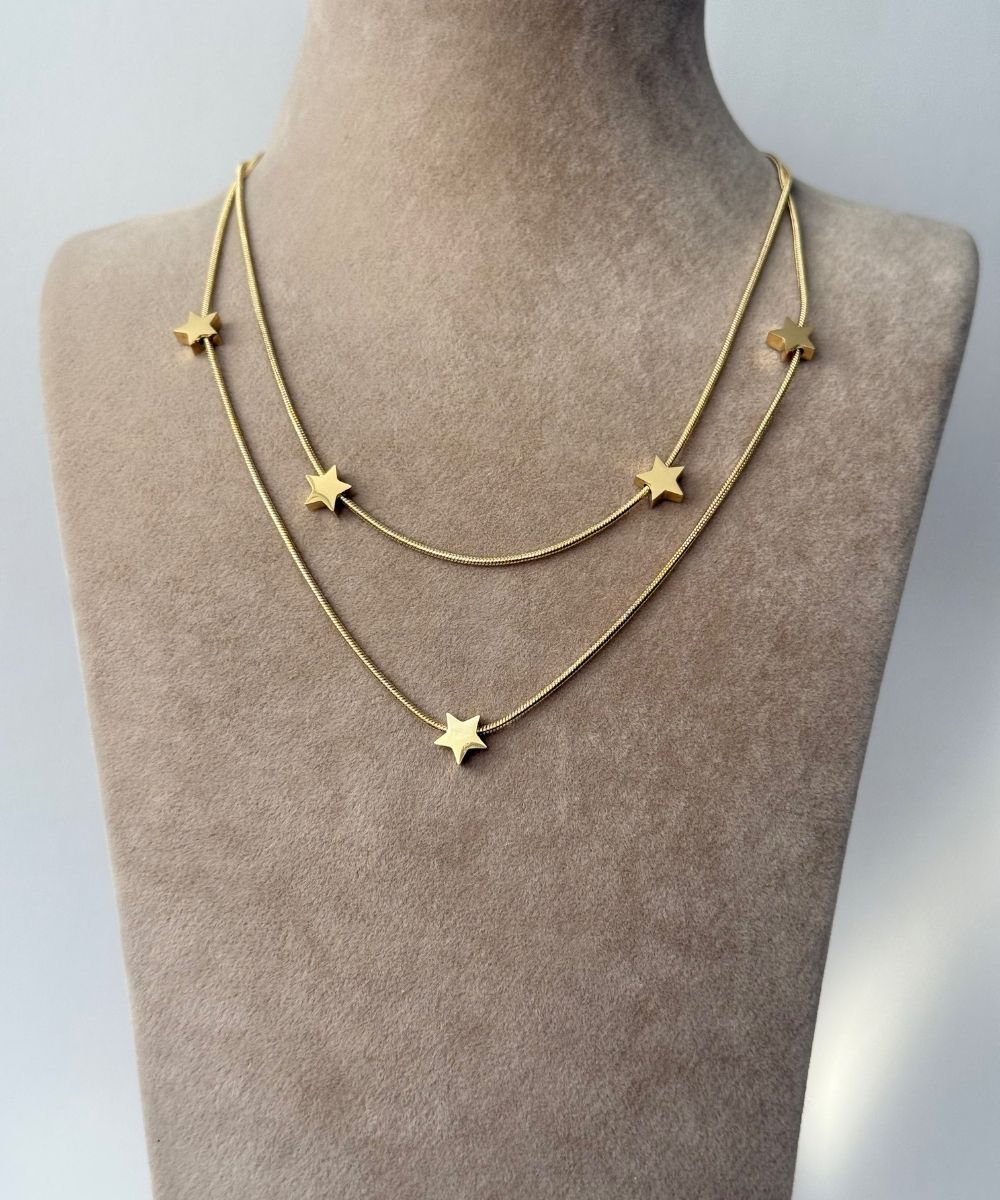 Çelik 2'Li Çoklı Minimal Yıldız Kolye