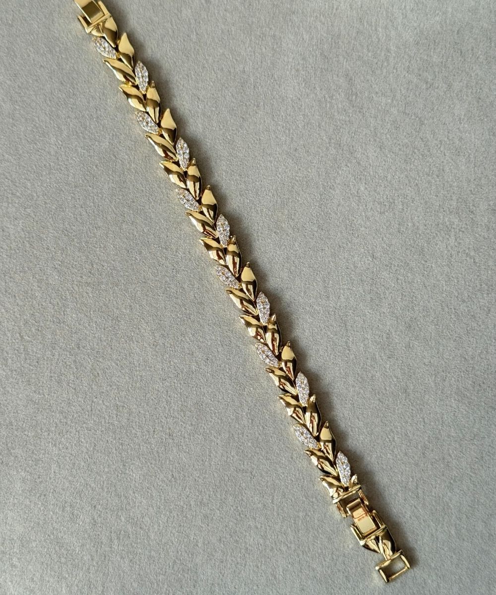 Xuping Yaprak Yarısı Taşlı Gold Bileklik