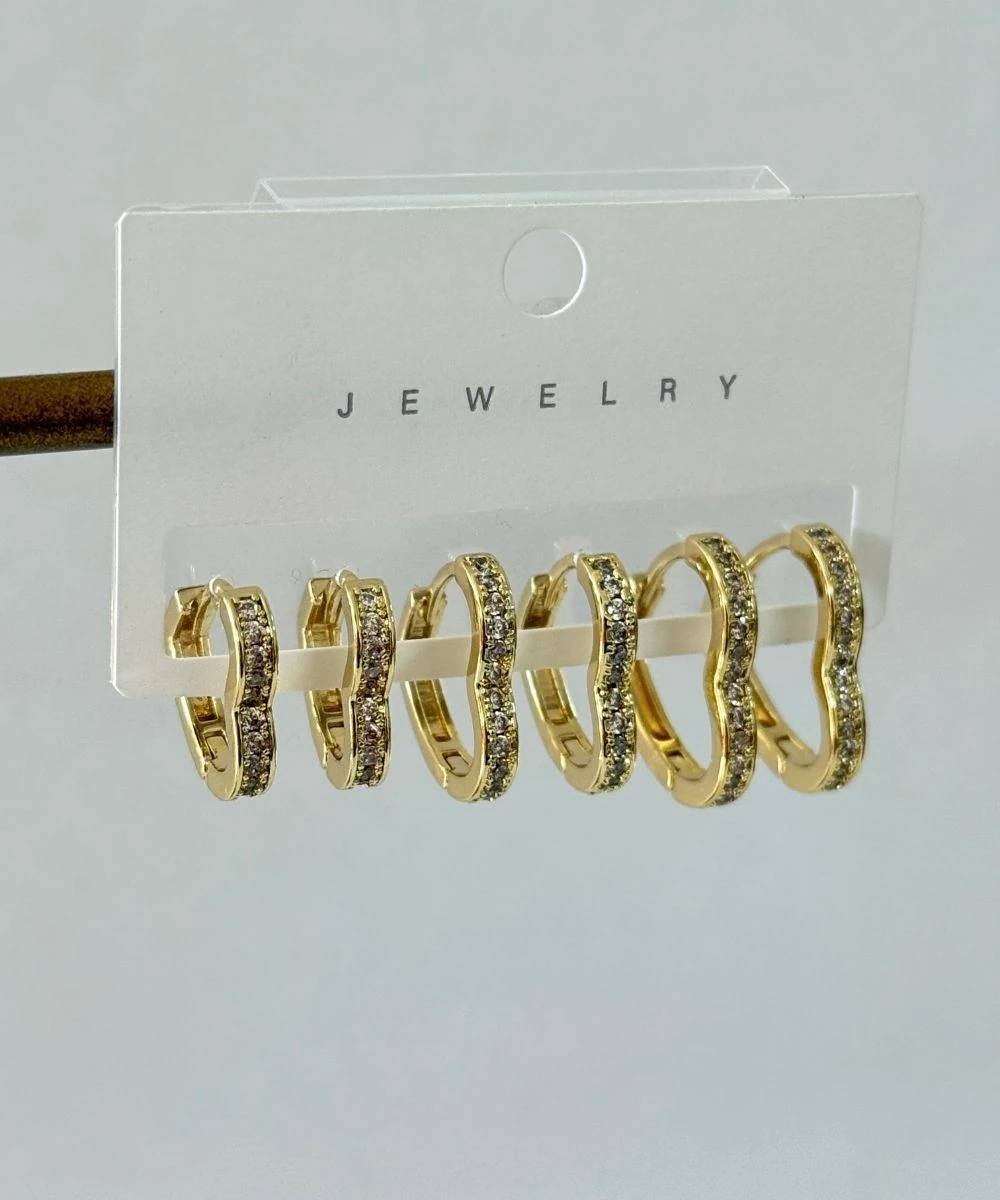 Bijuteri 6'Lı Parıltılı Kalp Küpe