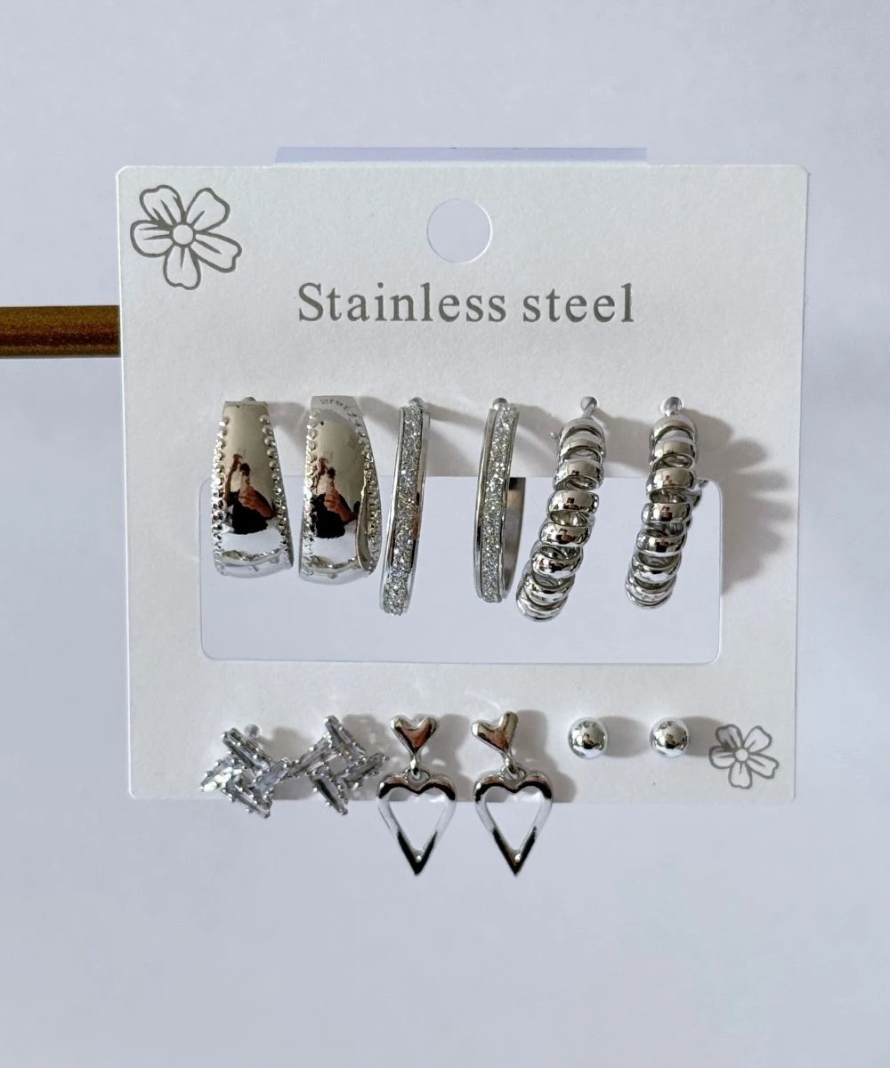 Çelik Kalp Halka 12'Li Küpe