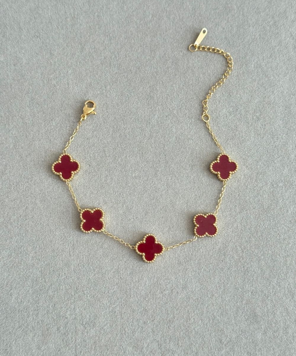 Çelik Bordo Yonca Gold Bileklik