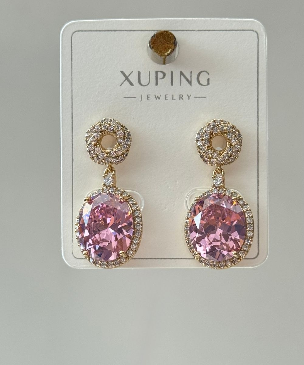 Xuping Pembe Taşlı Sallantılı Küpe
