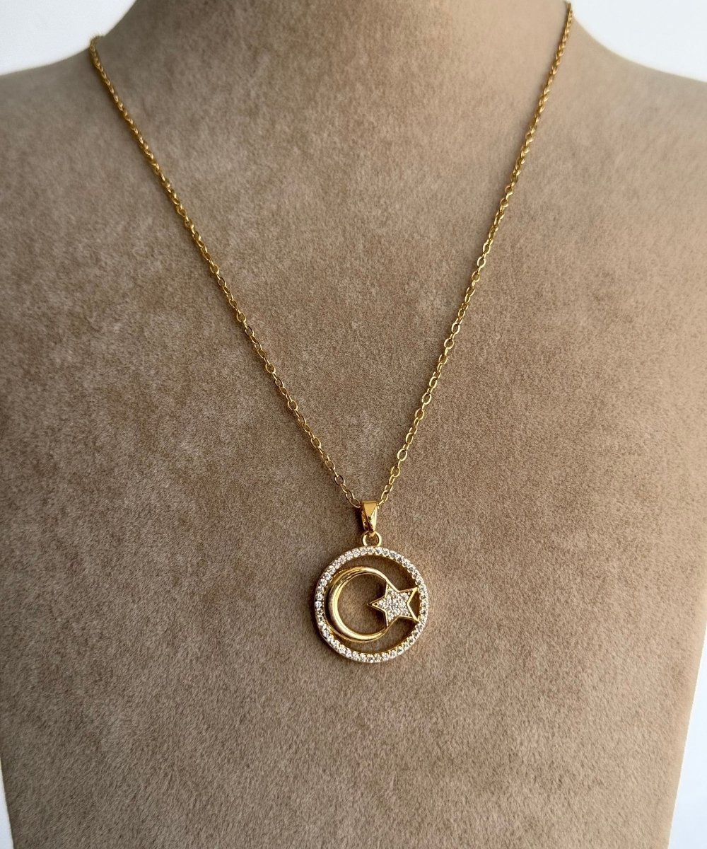 Çelik Ay Yıldızlı Kolye