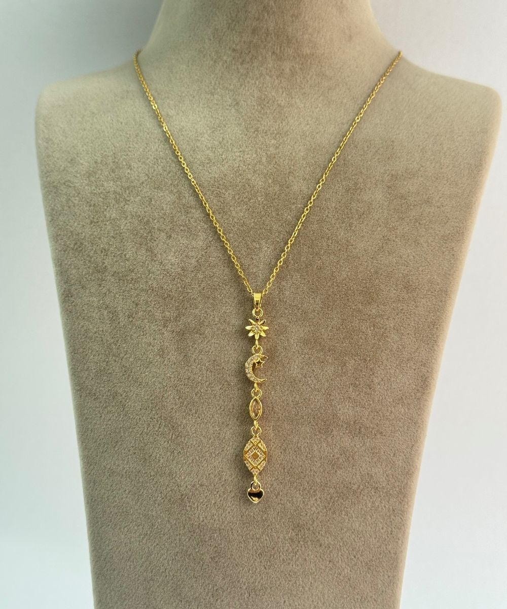 Çelik Ay Yıldız Çiçek Y Kolye