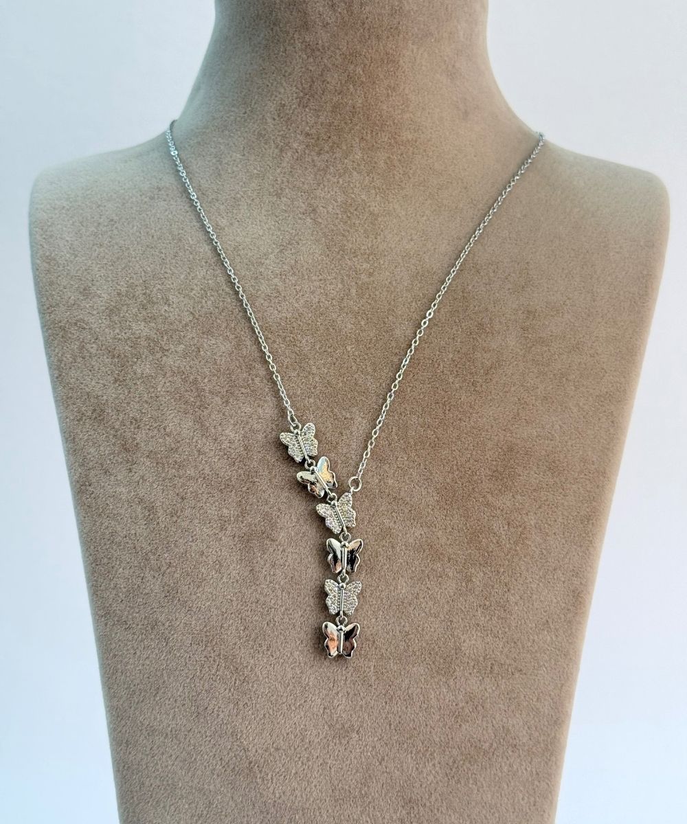 Çelik Çoklu Parıltılı Kelebek Y Gold Kolye