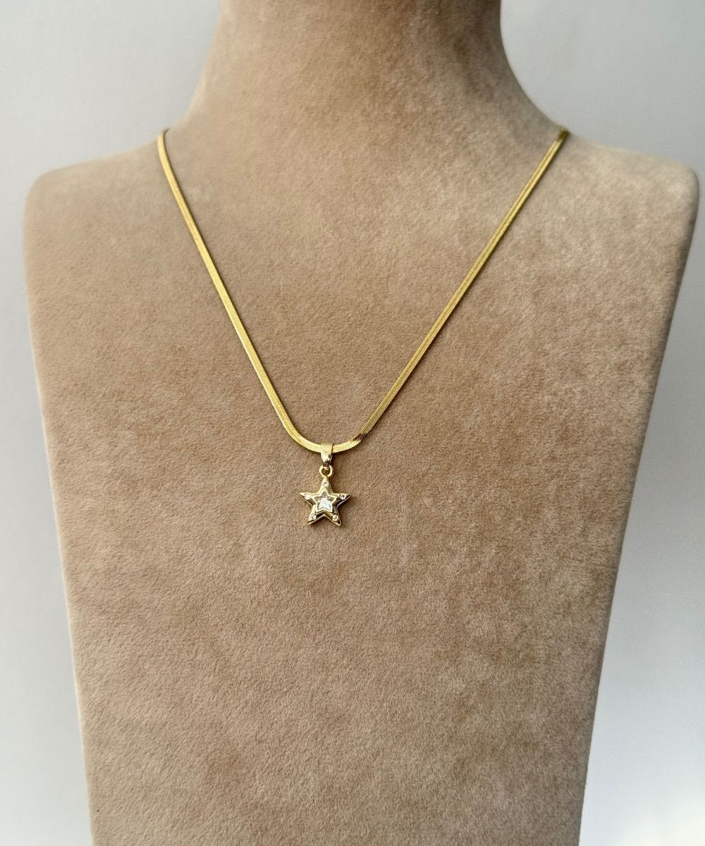 Çelik İtalyan Taşlı Minimal Yıldız Kolye