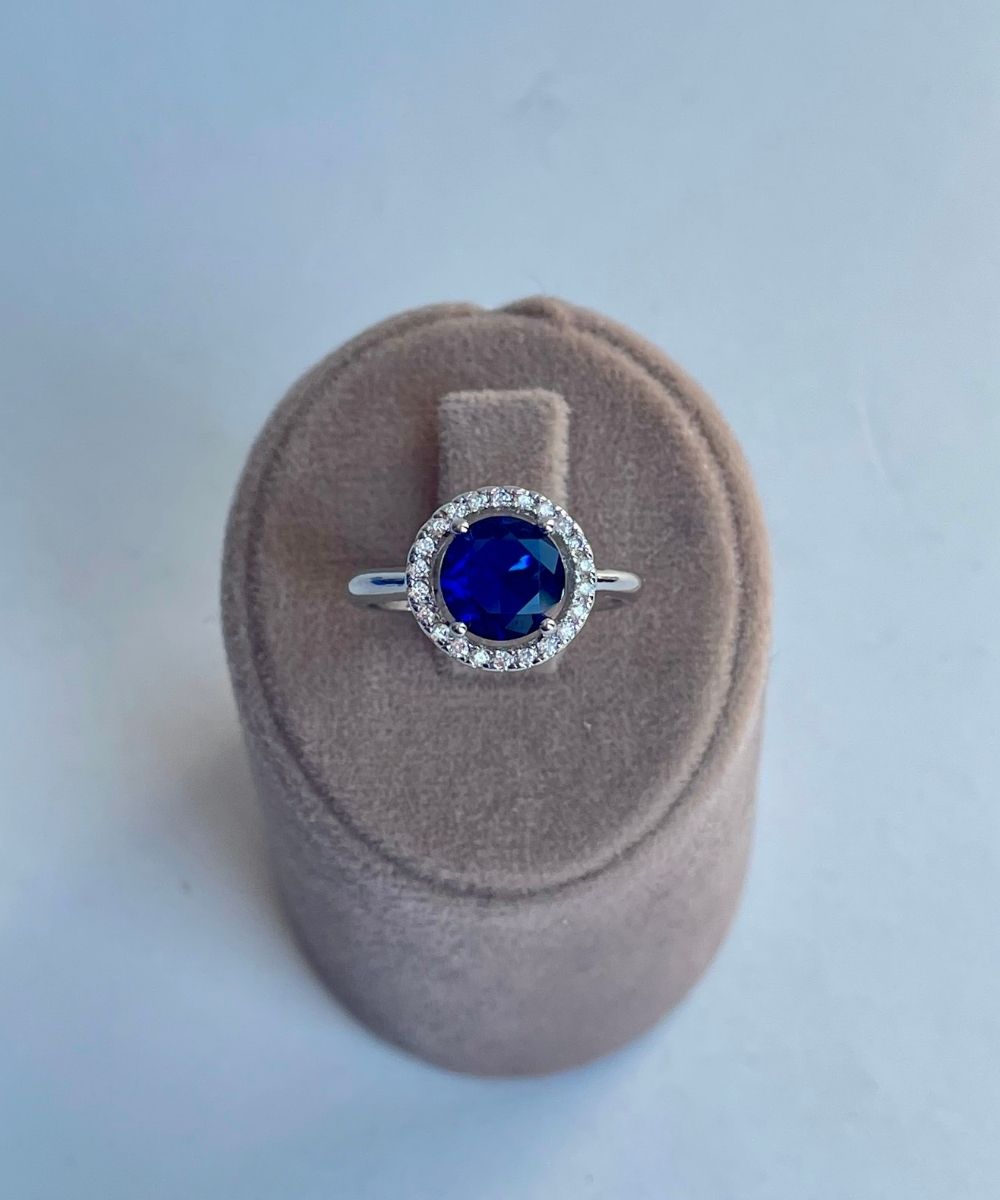 Pirinç Oval Mavi Taşlı Yüzük