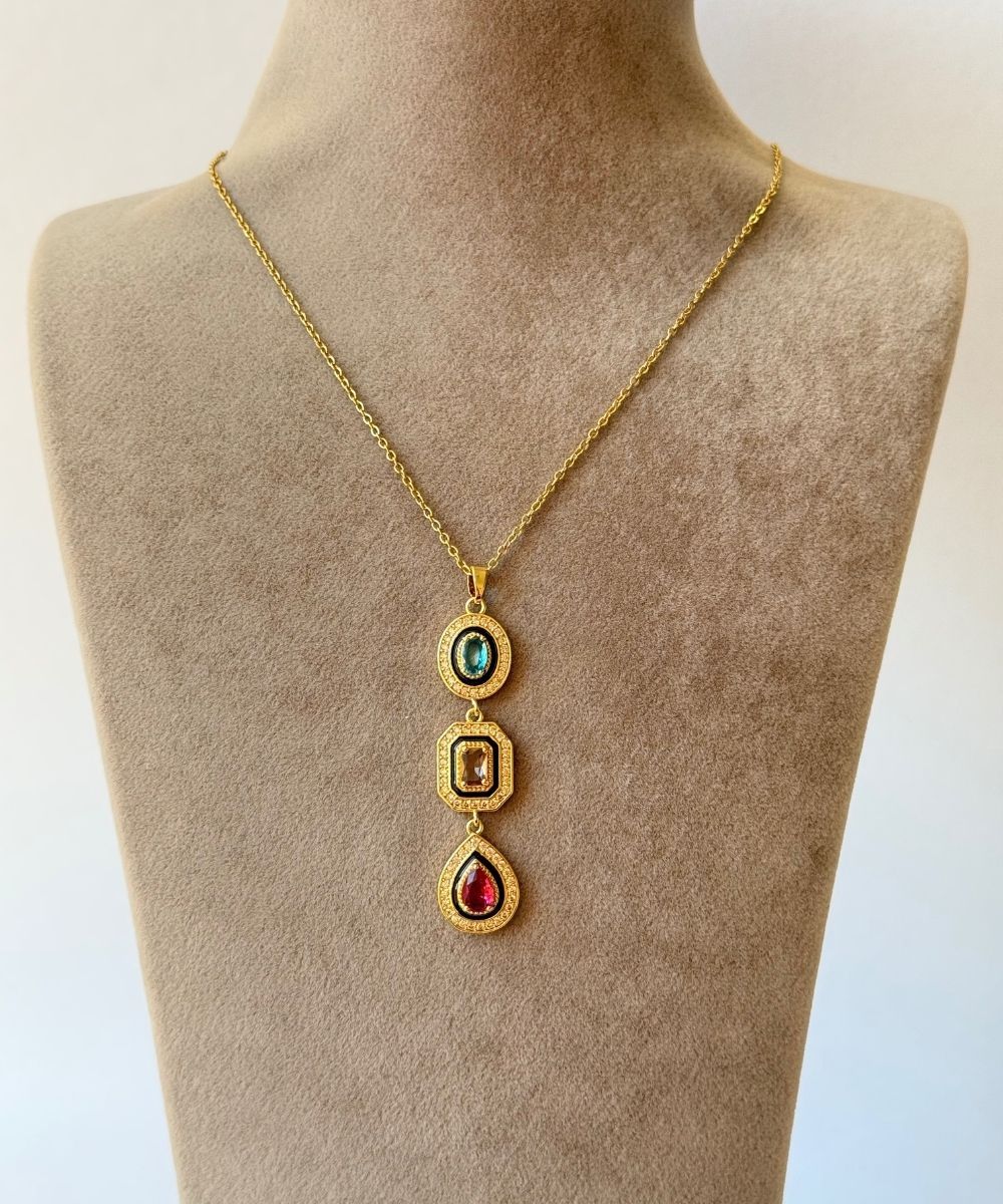 Çelik 3'Lü Renkli Sembol Kolye