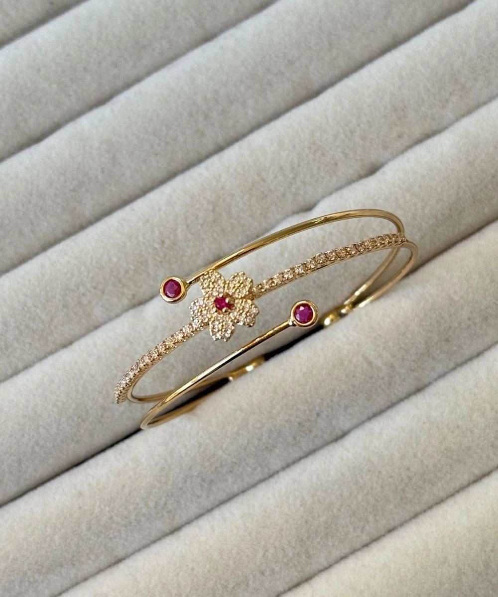 Luxury Mor Taşlı Çiçek Kelepçe