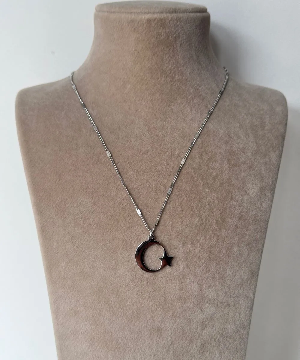 Çelik Ay Yıldız Silver Kolye